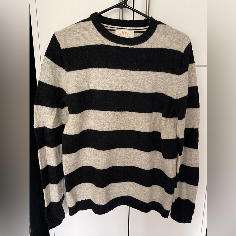 Men’s Joe Wool Pullover Sweater Black And Grey Stripes Size Small S